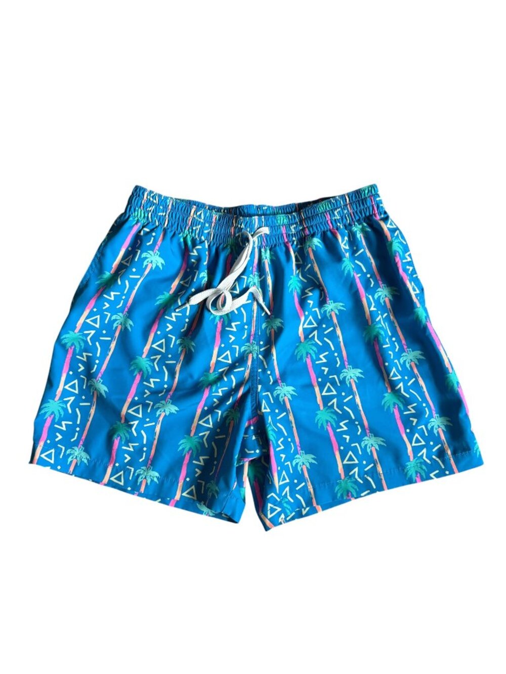 CHUBBIES Swim Trunks Shorts Mens Blue Palm Tree Print Large 5.5" Inseam